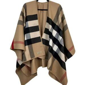 Burberry Charlotte Wool Reversible House Check Cape Poncho One Size NWOT